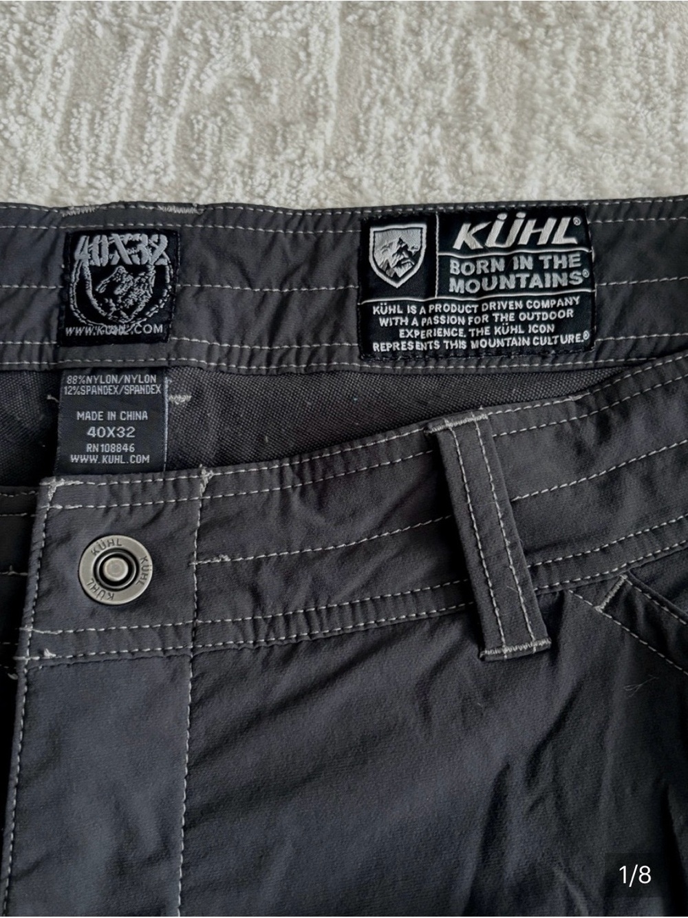 Kuhl Men's Renegade UPF Hiking Outdoor Nylon Spandex. Pants Slate Grey 40x32